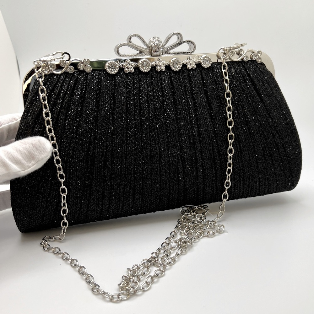 Black Metal Fabric Glitter Evening Clutch Bag - Picture 15 of 16